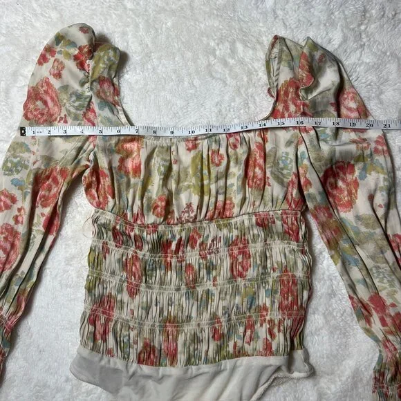 Free People Intimately Floral Smocked Puff Sleeve Bodysuit – Women’s‎ S NWT